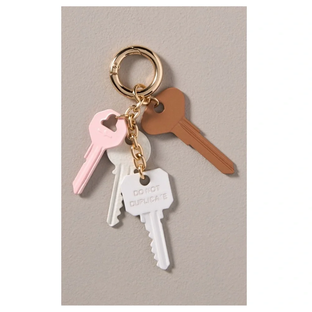 Anthropologie Dangling Keys Bag Charm Neutral Pink Brown NWT